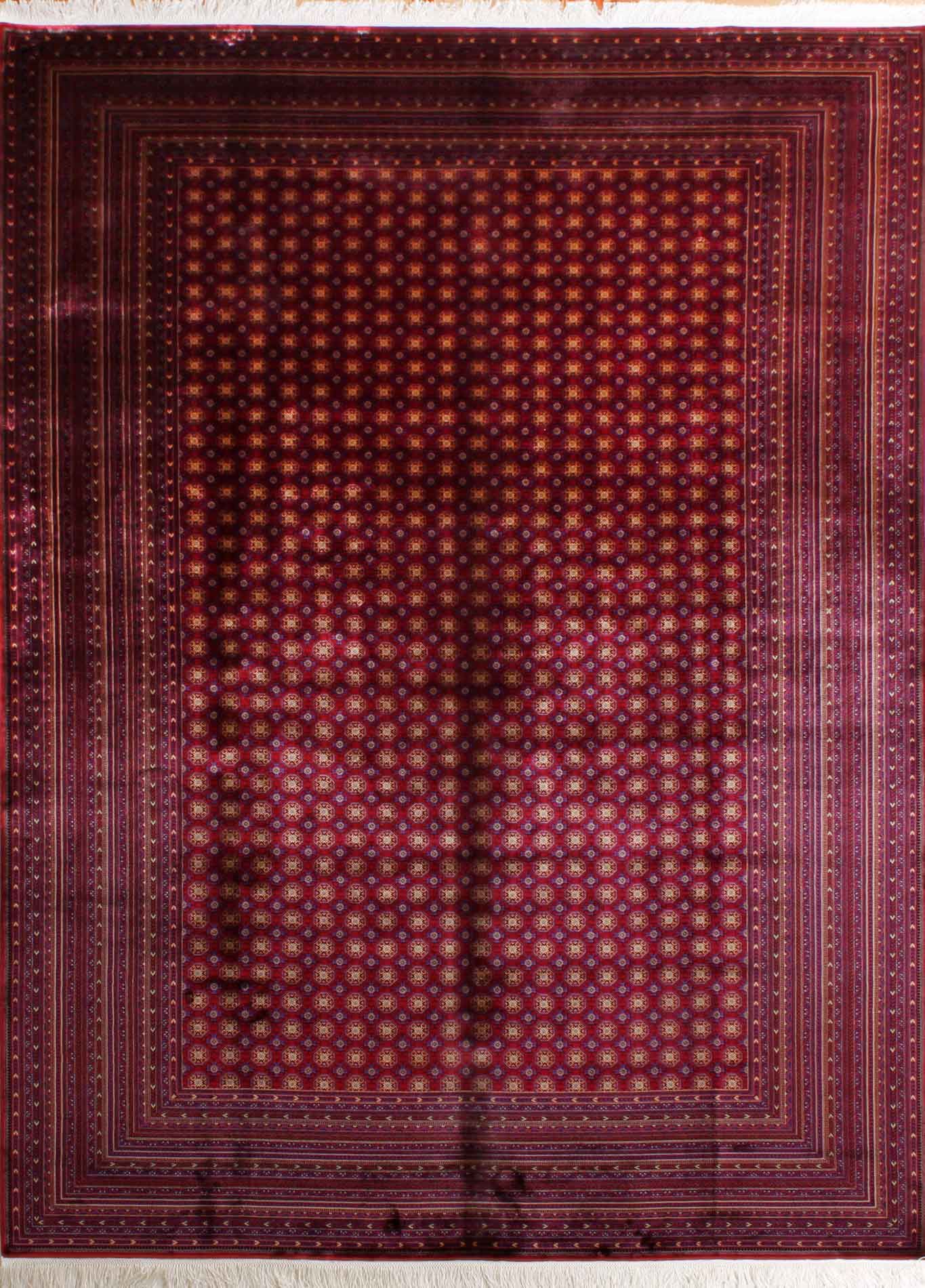 Afghan Burgundy Bukhara Patterned Bamboo Silk Rug