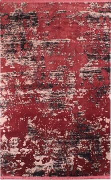 Anthracite Red Modern Bamboo Rug