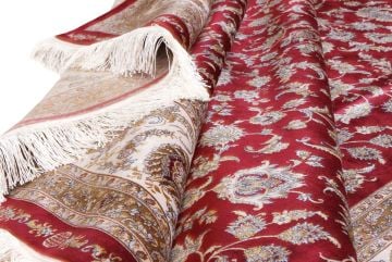 Bordo Zeminli İran Desenli Bambu İpek Halı