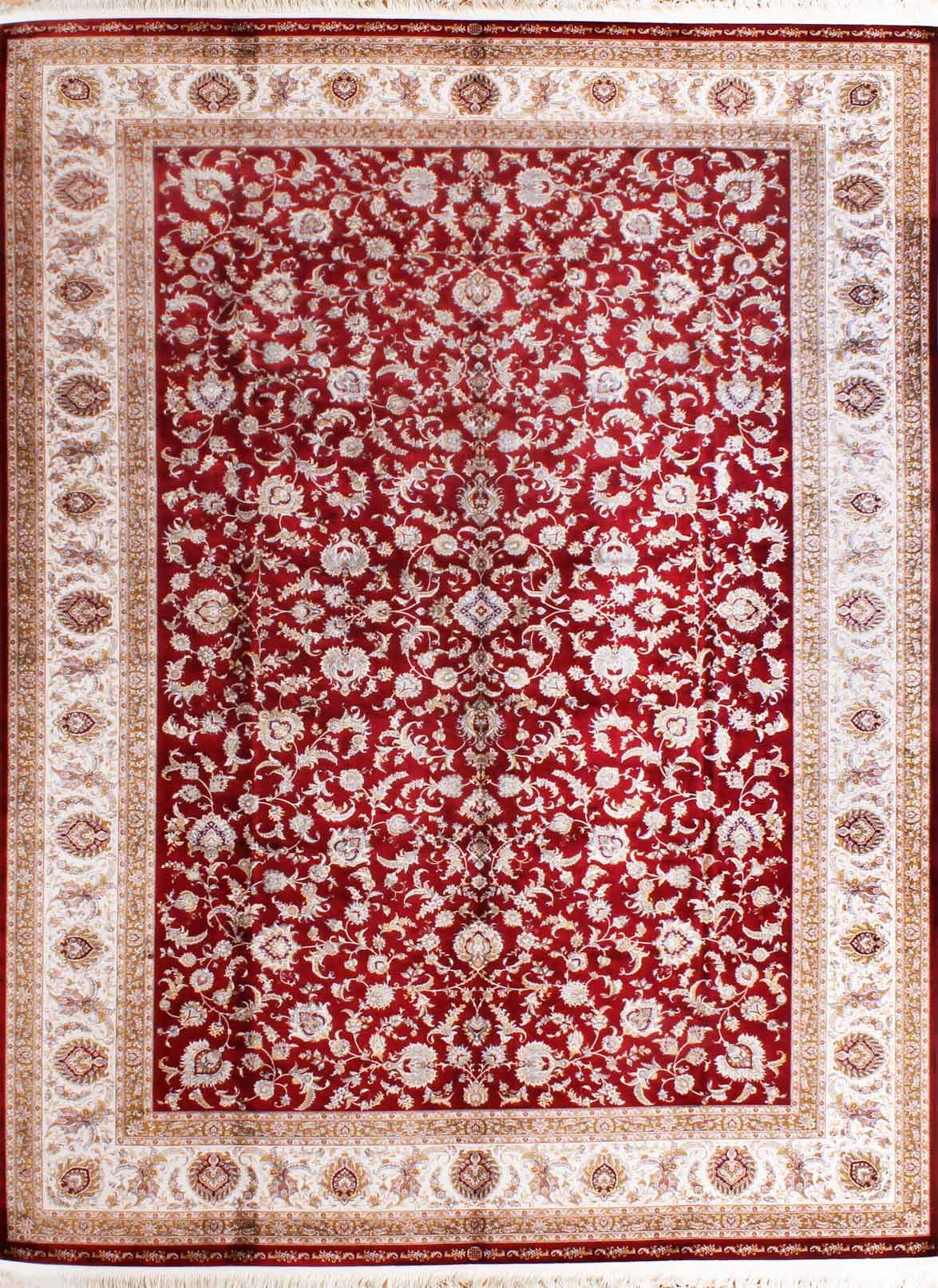 Bordo Zeminli İran Desenli Bambu İpek Halı