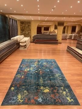 Turkuaz Zeminli Renkli İran Halısı