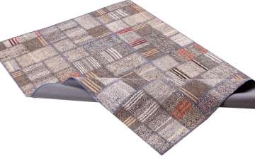 Çizgili Kilim Parçalı Gri Renkli Patchwork 1.20 x 1.80