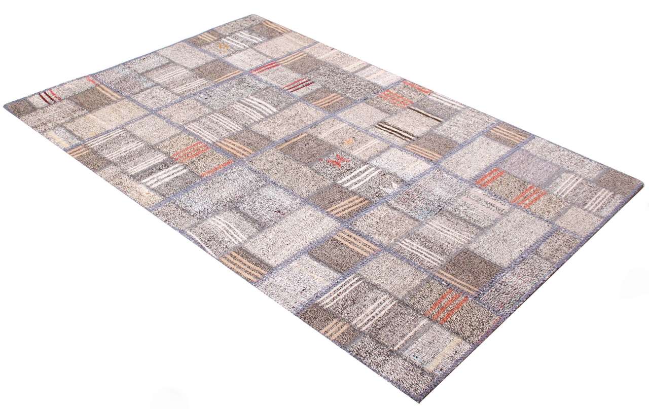 Çizgili Kilim Parçalı Gri Renkli Patchwork 1.20 x 1.80