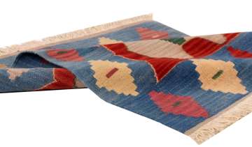 Etnik Desenli Dekoratif Mavi Kilim