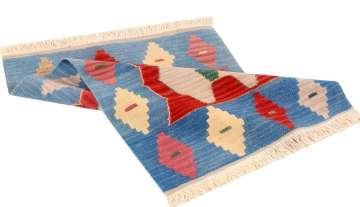 Etnik Desenli Dekoratif Mavi Kilim