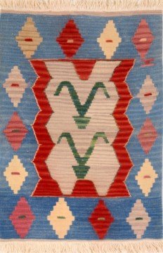 Etnik Desenli Dekoratif Mavi Kilim