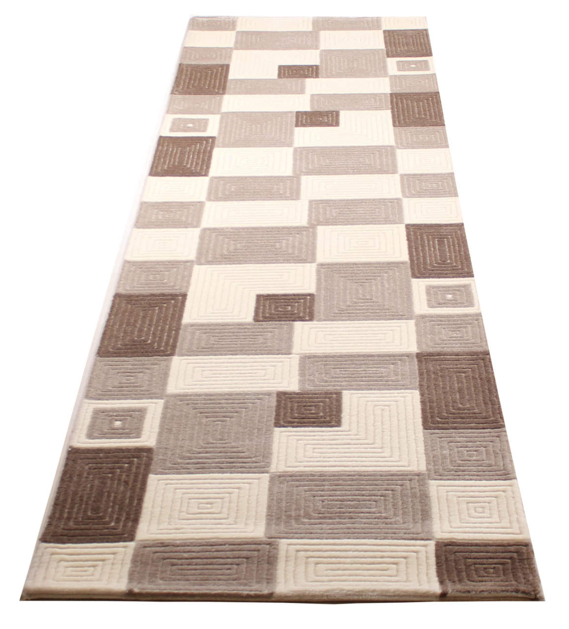 Kahve Bej Kare Desenli Koridor Yolluğu