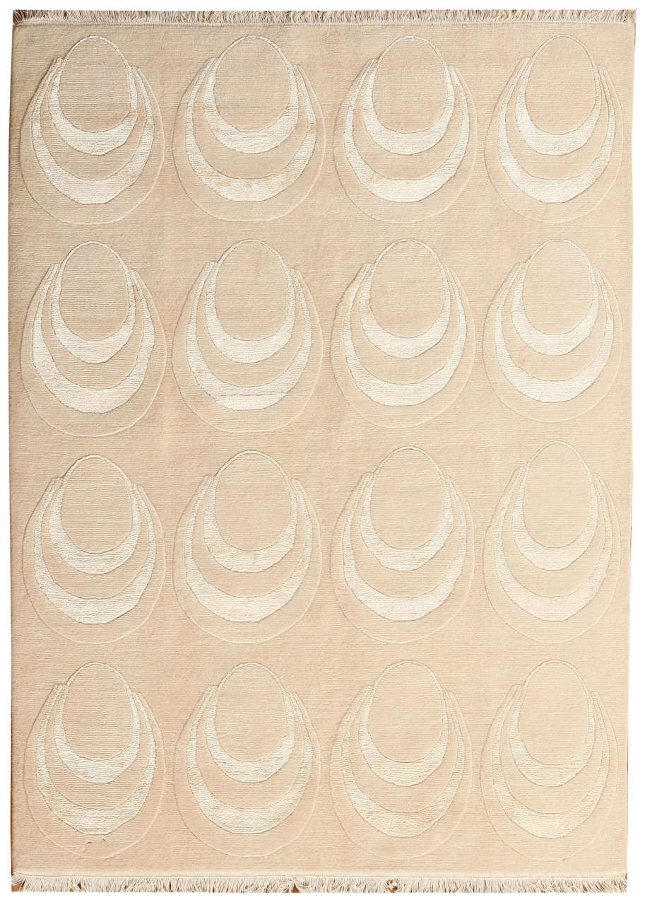 Modern İpek Desenli Beyaz Halı