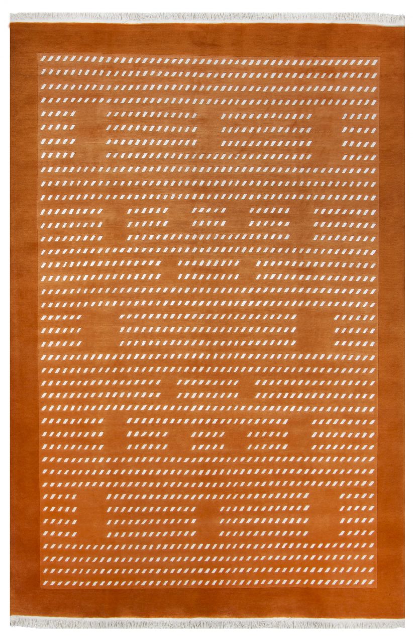 İpekli Desenli Turuncu El Halısı