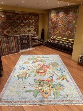 Mavi Renk Karabağ Kilimi Desenli El Halısı