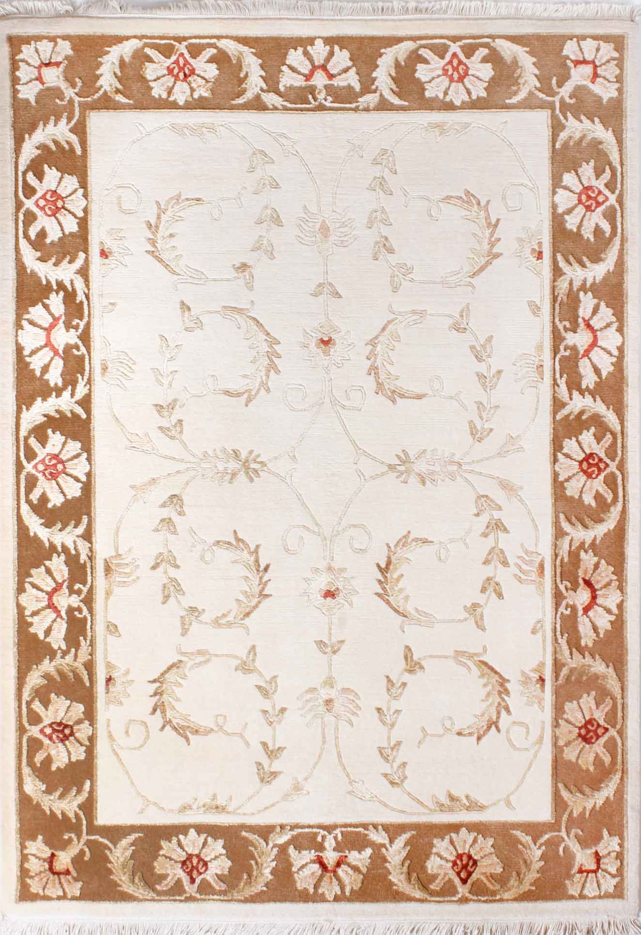 Handmade Carpet with Brown Border and Edge Border