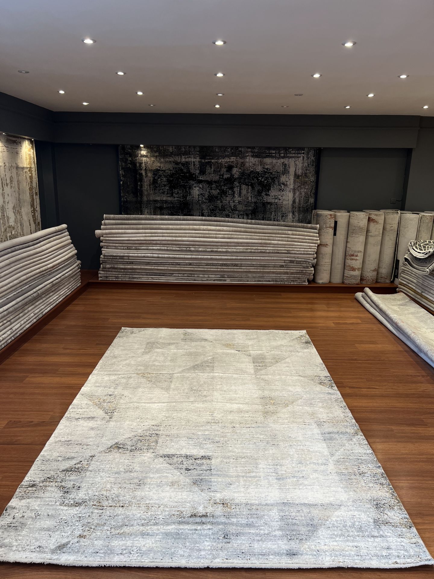 Kendinden Desenli Gri Modern Salon Halısı