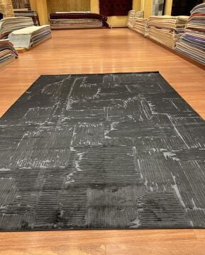 Siyah Antrasit Kendinden Desenli Viskon Halı