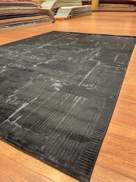 Siyah Antrasit Kendinden Desenli Viskon Halı