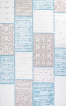 Patchwork Desenli Mavi Makine Halısı