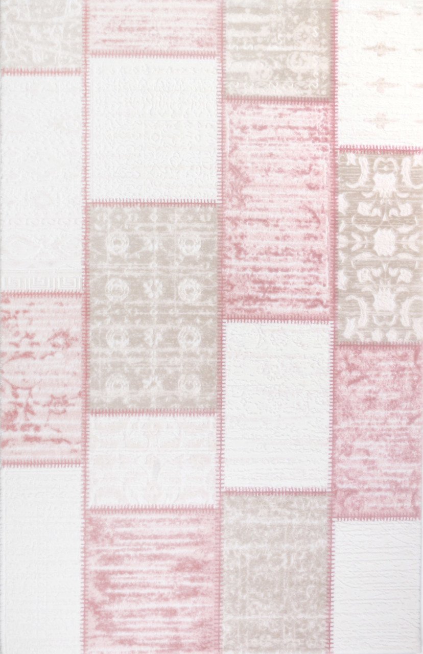 Patchwork Desenli Pembe Makine Halısı