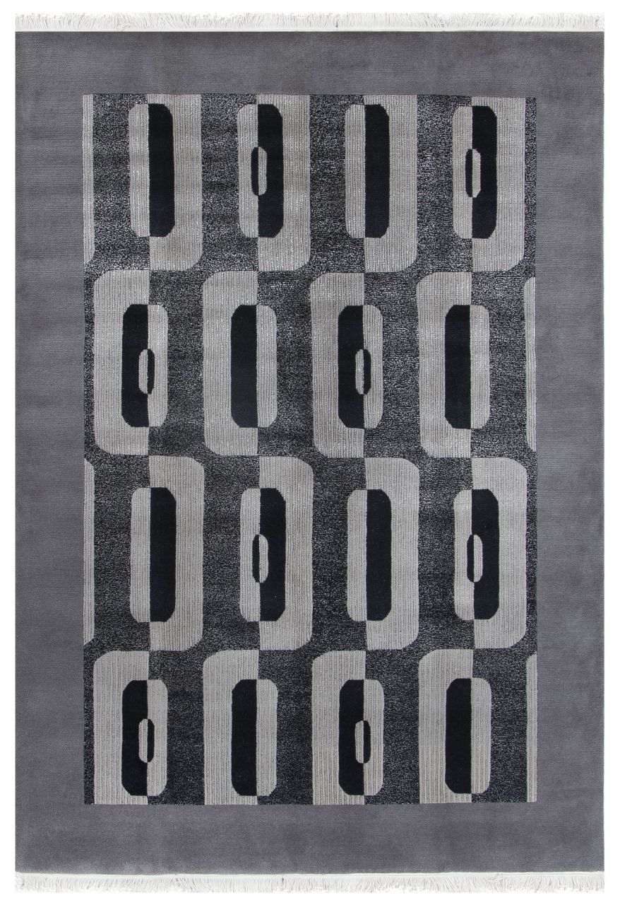 İpekli Modern Gri El Halısı