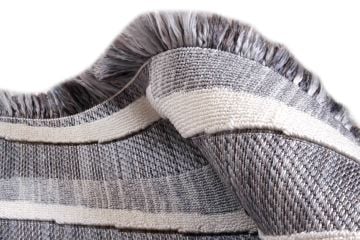 Gray White Striped Shaggy Detailed Jute Rug