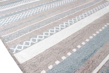 Etnik Desenli Gri Mavi Pamuk Kilim