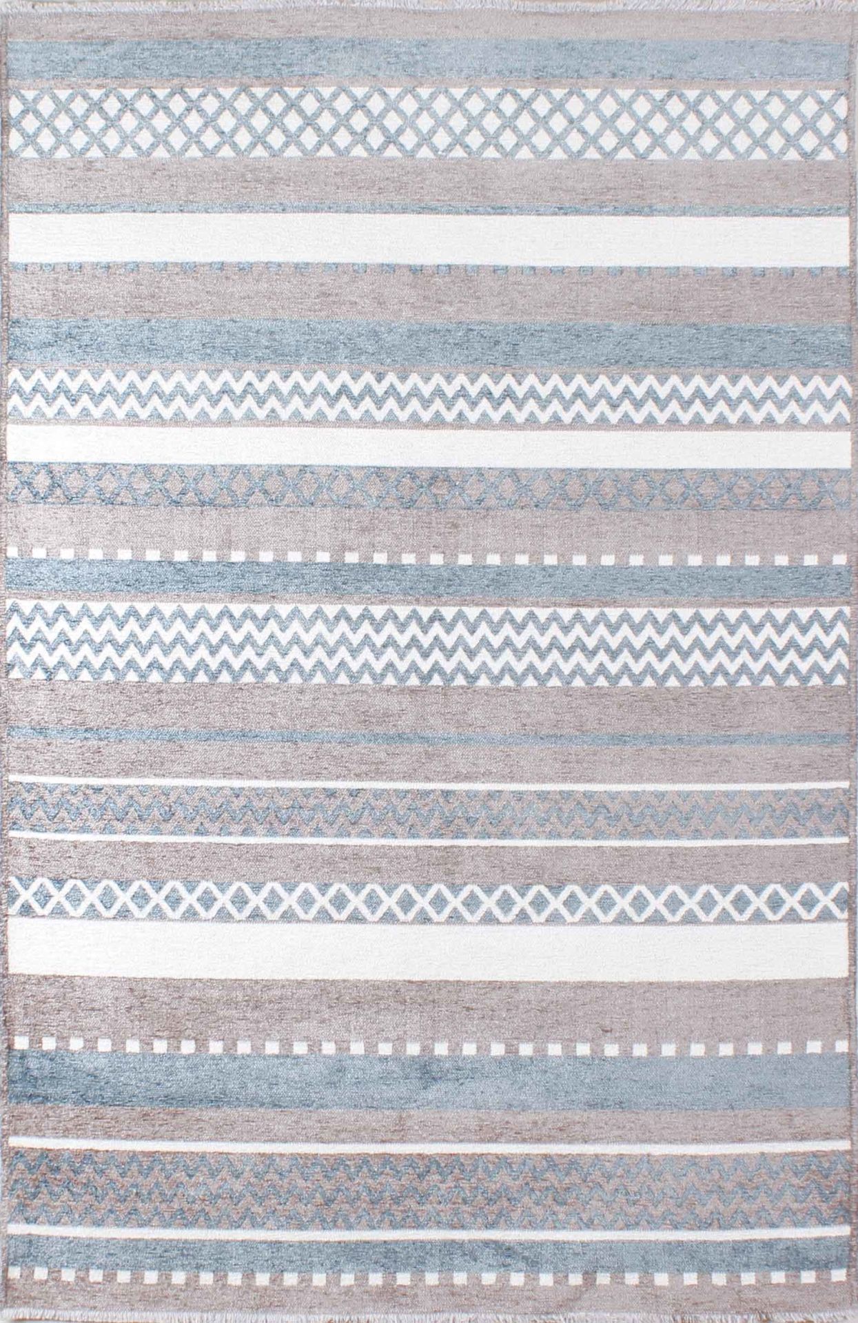 Etnik Desenli Gri Mavi Pamuk Kilim