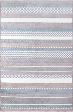 Etnik Desenli Gri Mavi Pamuk Kilim