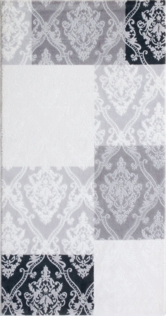Damask Desenli Gri Modern Halı