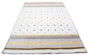 Gray Cotton Rug with Yellow Triangle Pattern