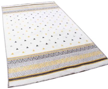 Gray Cotton Rug with Yellow Triangle Pattern