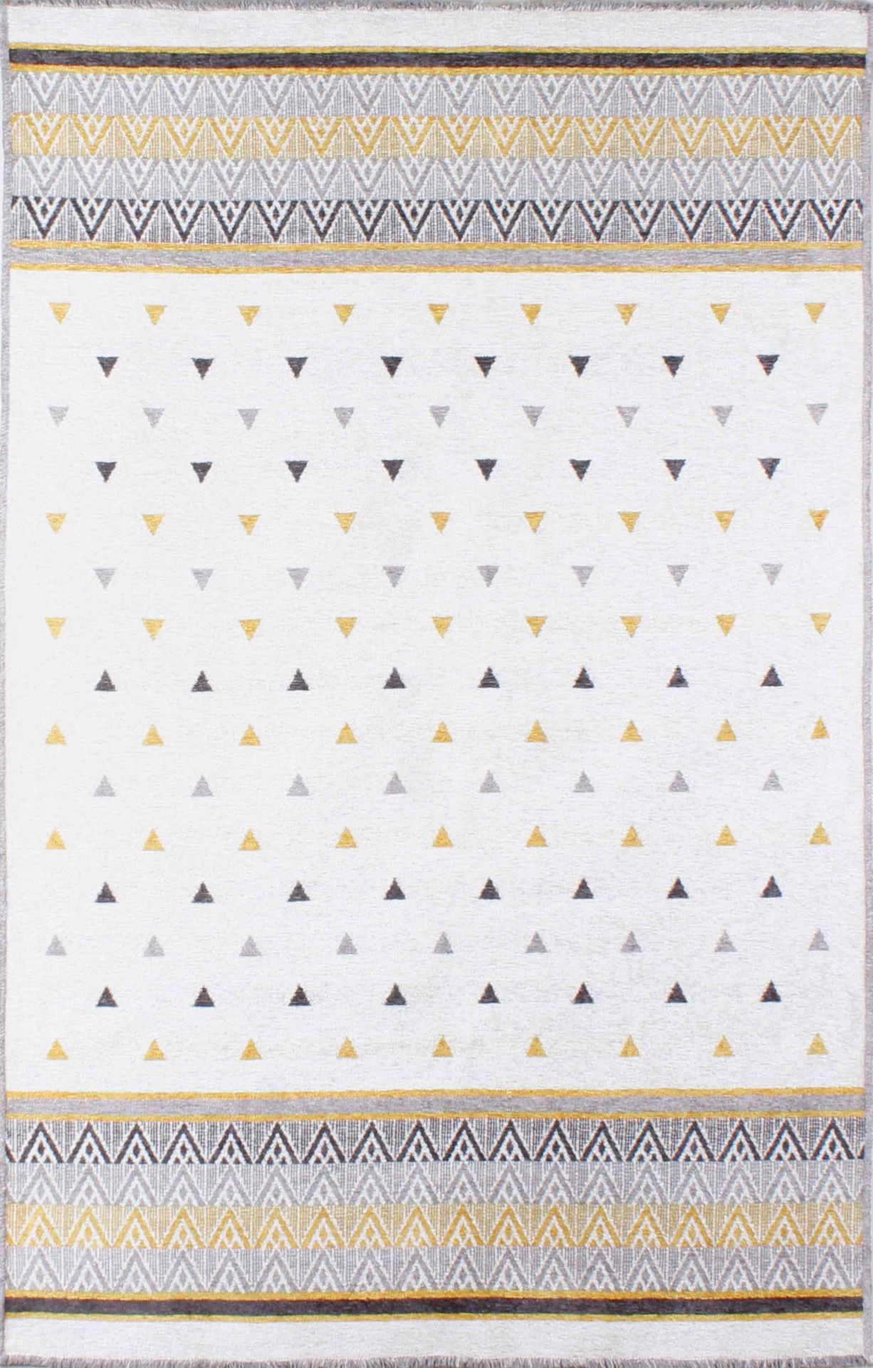 Gray Cotton Rug with Yellow Triangle Pattern