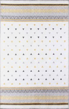 Gray Cotton Rug with Yellow Triangle Pattern