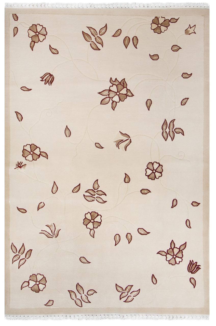 Çiçek Desenleri İpekli Yün El Halısı