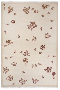 Çiçek Desenleri İpekli Yün El Halısı