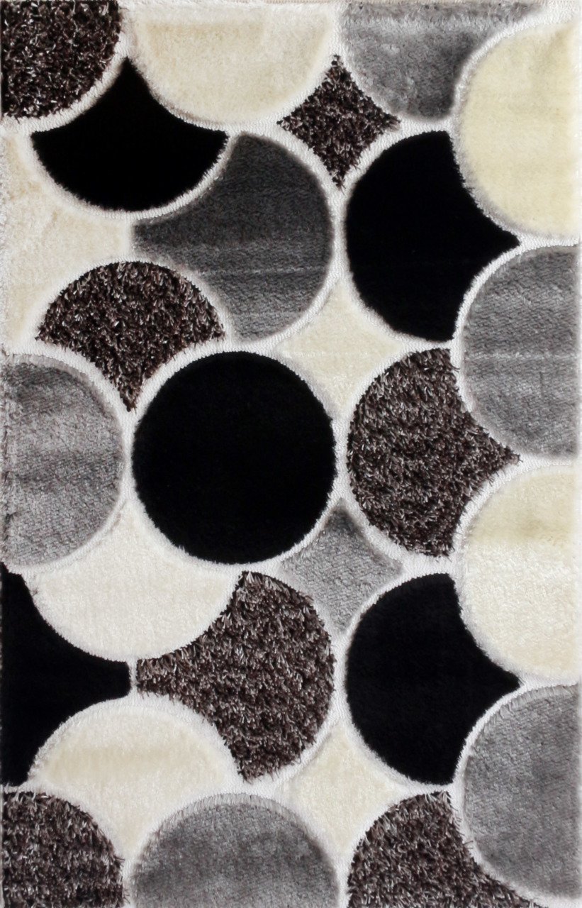 3 Boyutlu Siyah Beyaz Gri Shaggy Halı