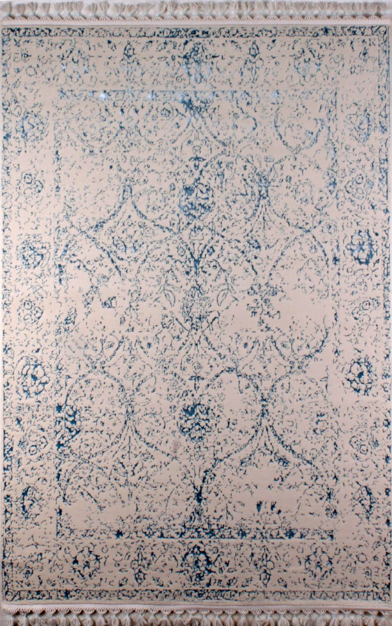 Silik Parlak Mavi Desenli Halı