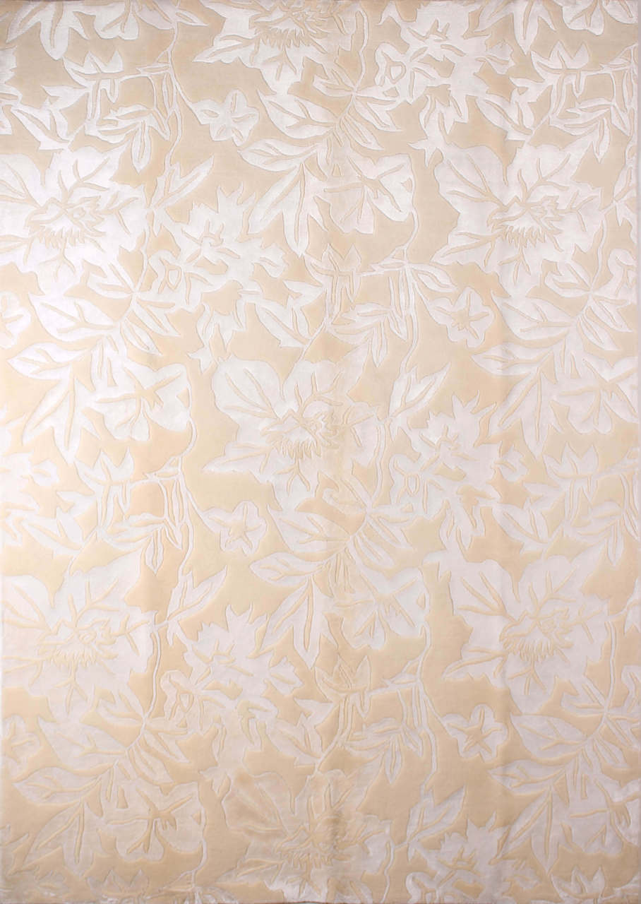 Krem Beyaz Çiçekli El Halısı