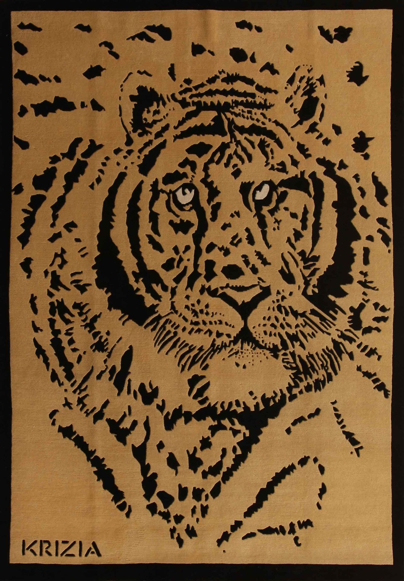 Tiger Patterned Wool Hand-Knitted Carpet