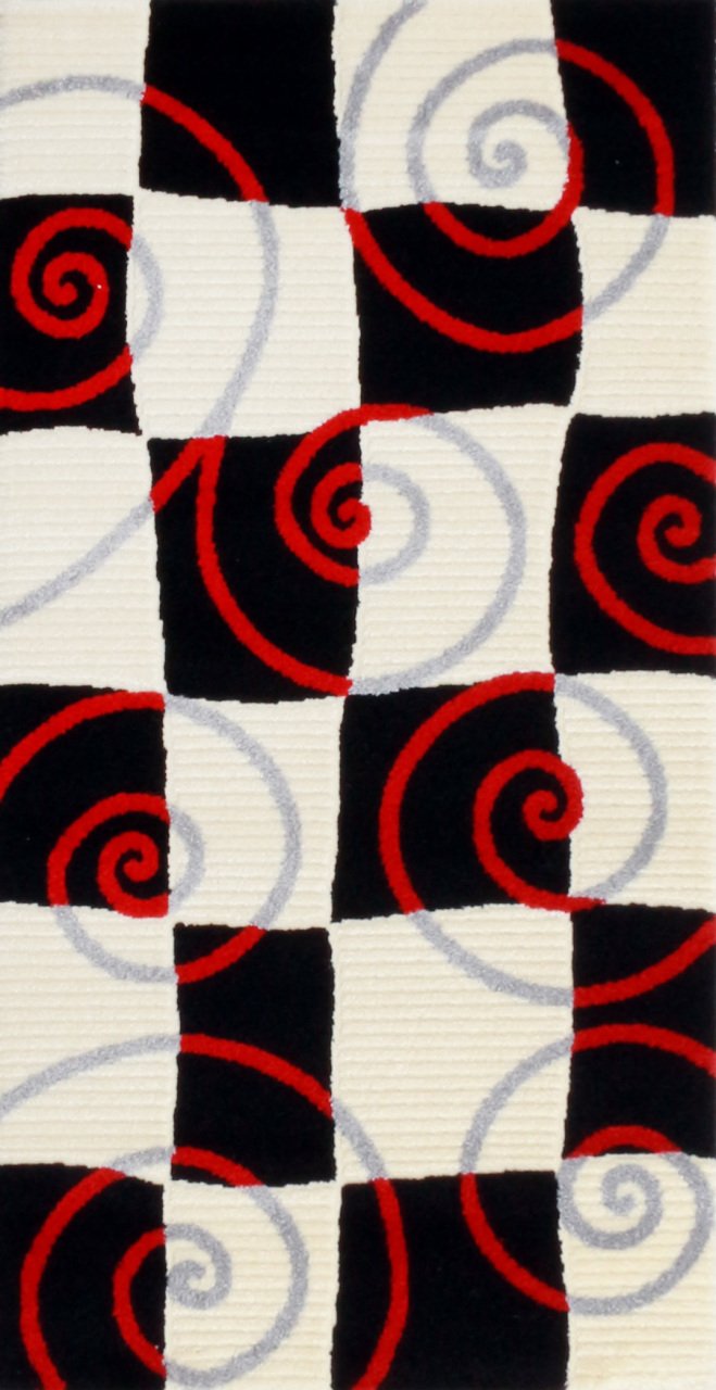 Kırmızı Siyah Beyaz Desenli Modern Halı 0.80 x 1.50