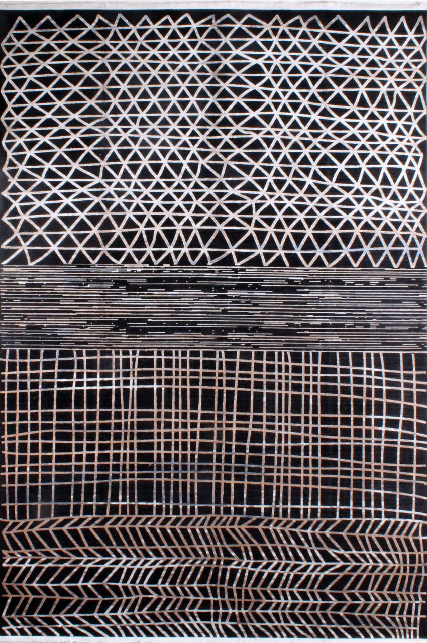 Black Glossy Gray Modern Living Carpet 2.00 x 2.90