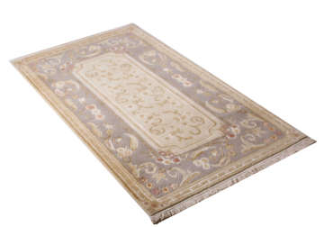 Kenar Bordürü Gri Zeminli İpek Desenli Halı 0.80 x 1.50