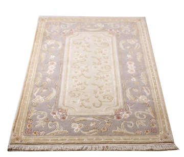 Kenar Bordürü Gri Zeminli İpek Desenli Halı 0.80 x 1.50