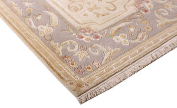 Kenar Bordürü Gri Zeminli İpek Desenli Halı 0.80 x 1.50