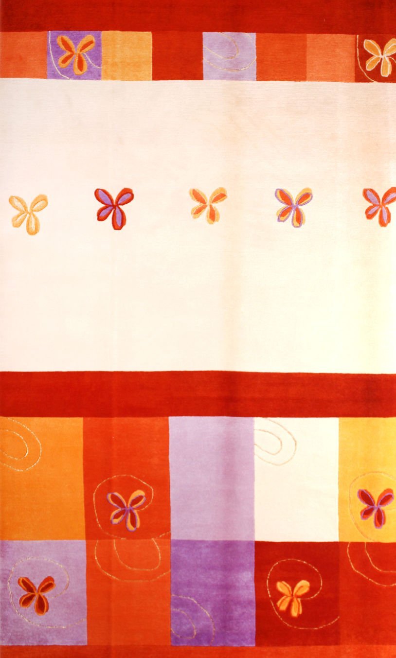 Butterfly Patterned Wool Hand-Knitted Carpet