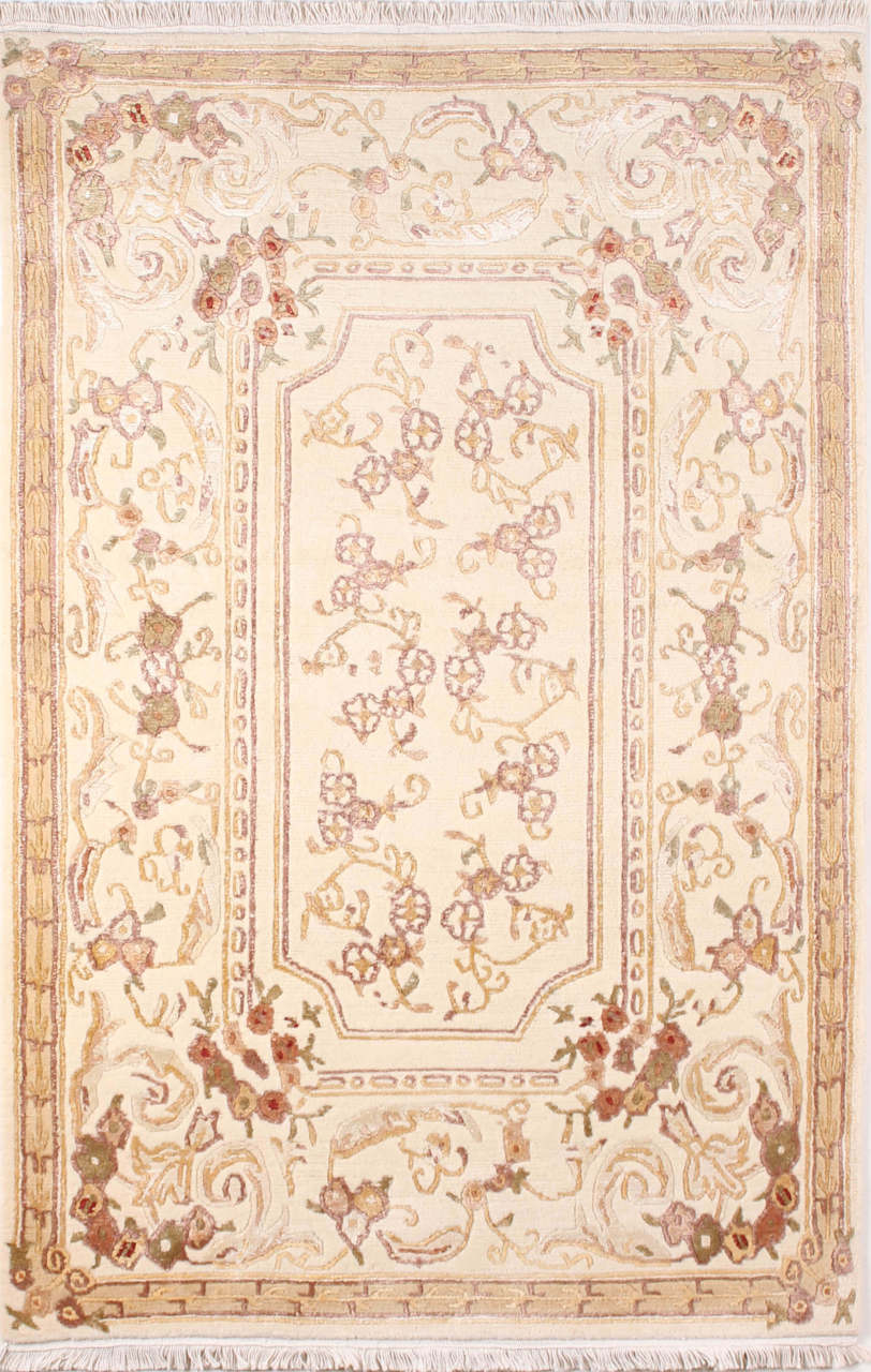 Desenleri İpek Bej El Halısı 0.80 x 2.00