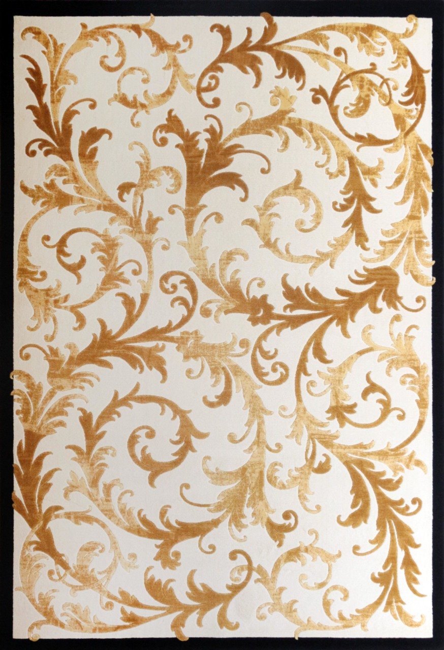 Altın Rengi Yaprak Desenli Salon Halısı