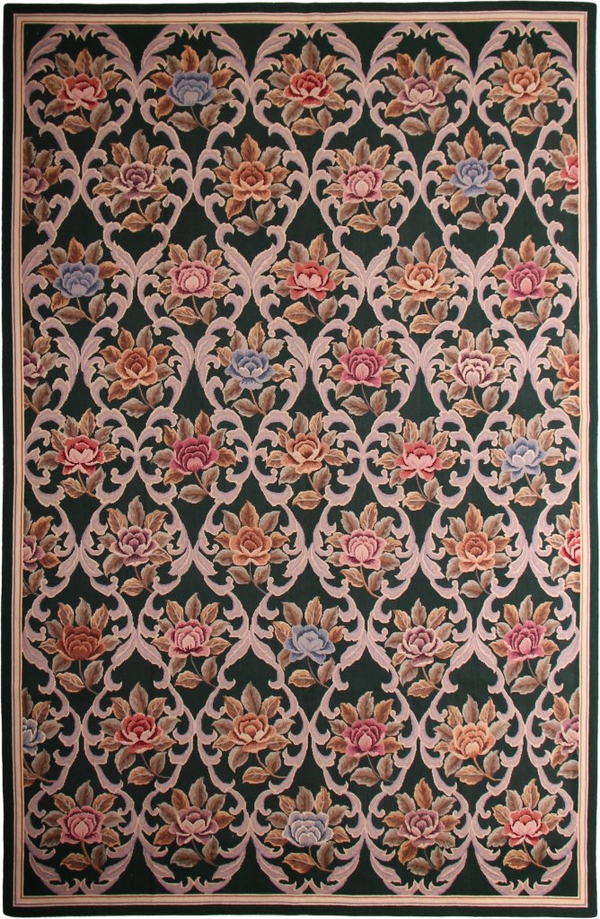 Çiçekli Lacivert Aubusson Kilim