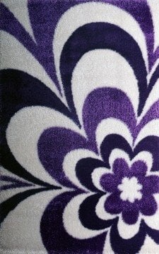 Mor Çiçek Desenli Shaggy Halı