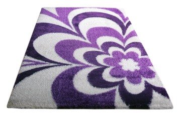 Mor Çiçek Desenli Shaggy Halı