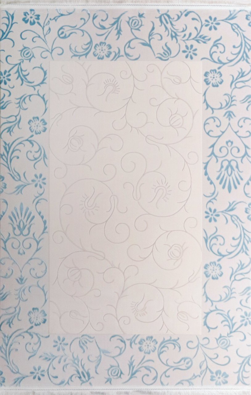 Kenarı Mavi Çiçekli Halı