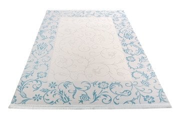 Kenarı Mavi Çiçekli Halı